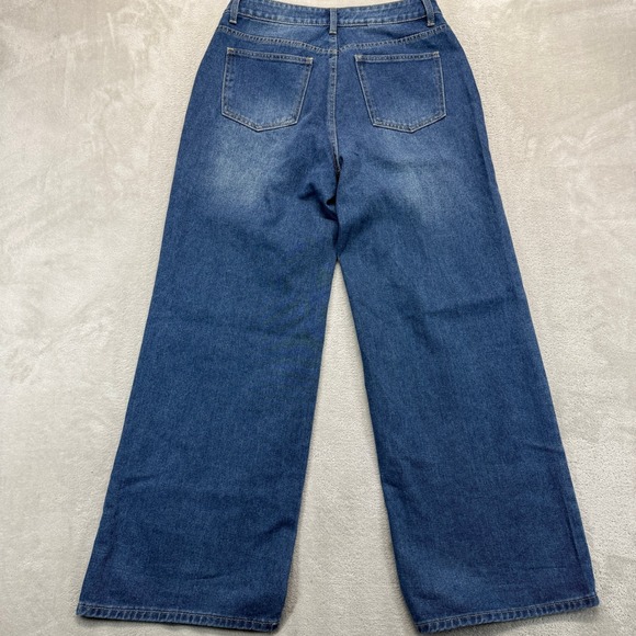 Cider Jeans Women's Large Wide Leg Blue Asymmetrical Crossover High Rise Baggy - Picture 5 of 11